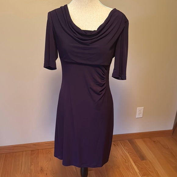 connected apparel Dresses & Skirts - Connected Apparel Blue Ruched Cowl Neck Midi Dress